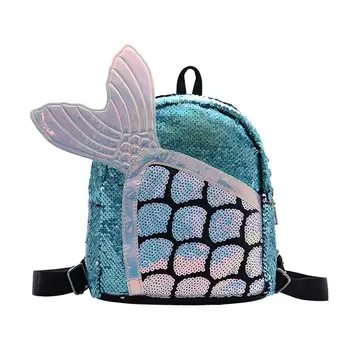 

Girl Sequin Mermaid Backpack Children Large Zipper Knapsack Fish Tail Women Girls Zip Shoulder Schoolbag for School Travel Bag