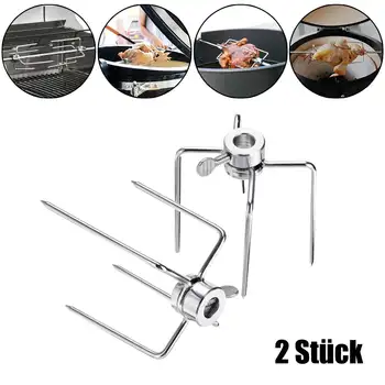 

2Pcs Rotisserie BBQ Forks Stainless Steel BBQ Fork Charcoal Chicken Grill Rotisserie Meat Fork With Locking Screw BBQ Tools