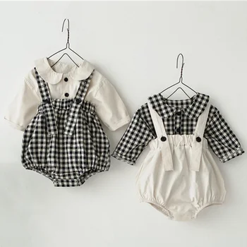 

Baby Girls Clothes Set doll Collar Shirt + strap Climbing Outfits 2pcs Clothing Set Newborn Korean Toddler Fashion Baby Boy Set
