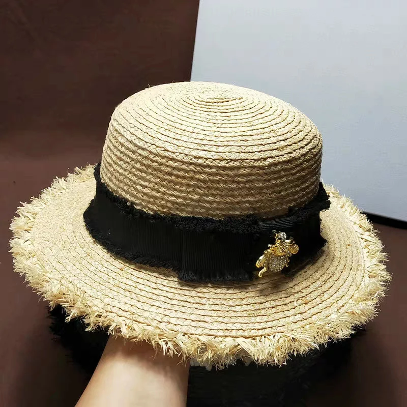 Новые летние женские шляпные ленты Рафи Соломенная Шляпа шикарная Золотая мода кисточка сломанная соломенная шляпа Англия море пляж поездки шапки