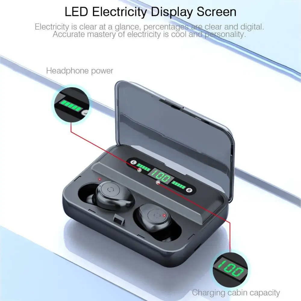 

Wireless Earphones Mini Stereo Headset In-ear Earbuds True Hifi Sport Headset With LED Digital Display Touch Control
