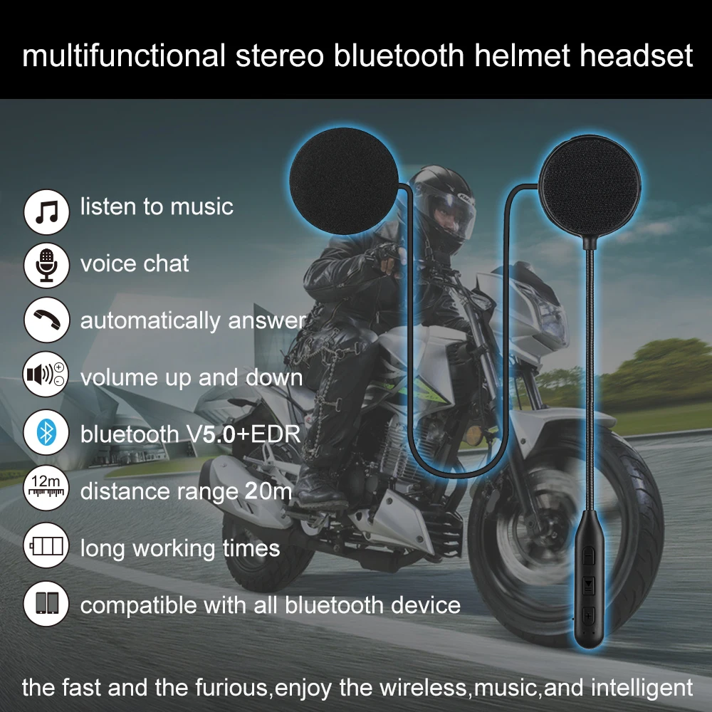 Наушники для мотоцикла, наружные наушники для шлема Bluetooth 5,0 стерео музыка и автоматический ответ на мотоциклетный шлем домофон