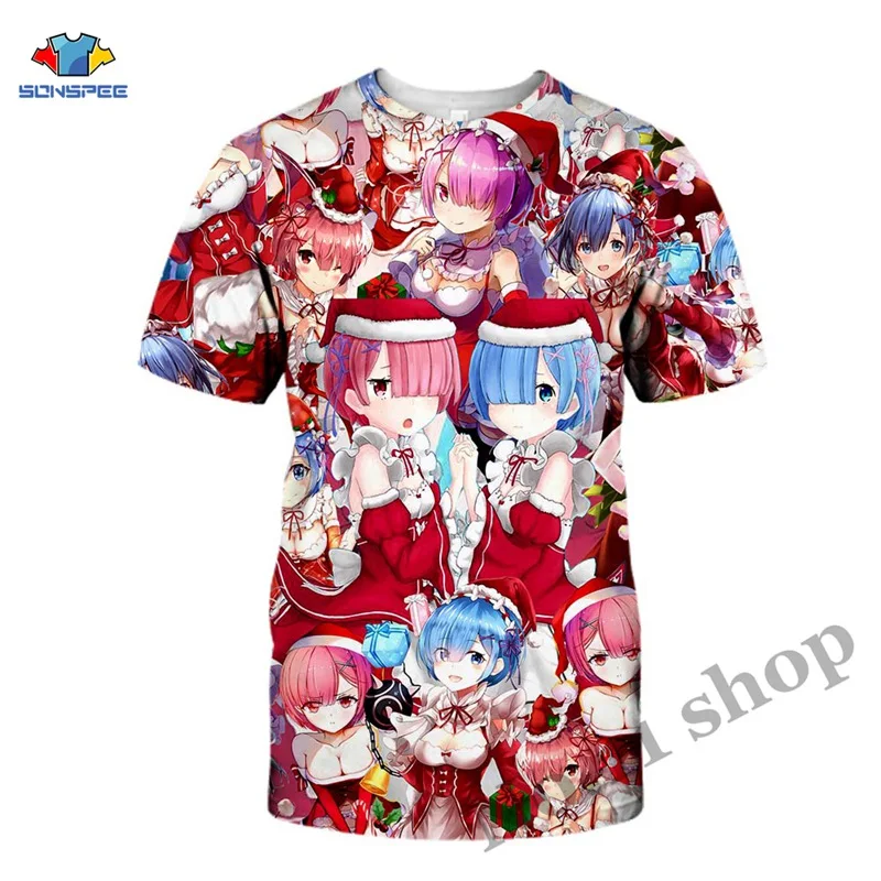 3D печать Аниме Рождество Re Zero футболка сексуальная девушка рубашка мужские