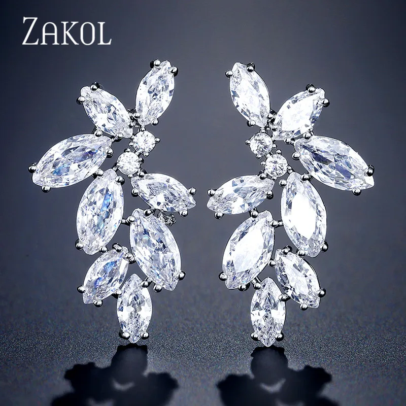 

ZAKOL Fashion Marquise Cut Cubic Zirconia Flowers Stud Earrings for Women Bridal Jewelry Dinner Dress Wedding FSEP2349