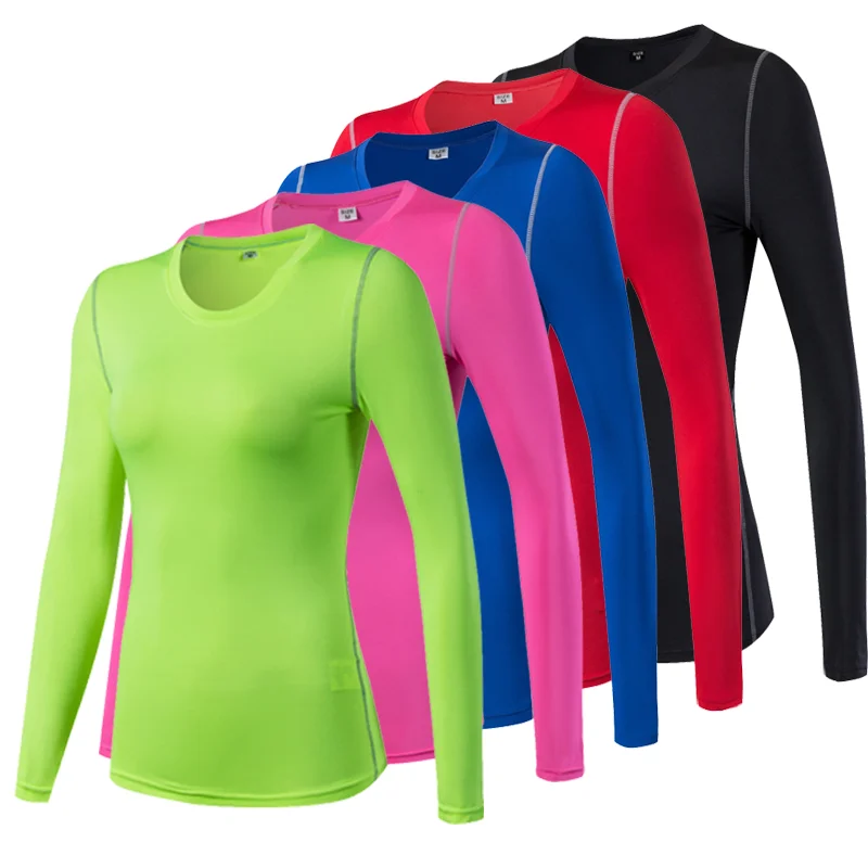 

New Women's tight training Long sleeve top Exercise fitness Yoga T-shirt Moisture wicking long sleeve top Bottom running T-shirt