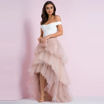 

High Low Tulle Skirts Solid Color Layered Elegant Evening Dinner Women Customized Long Skirts