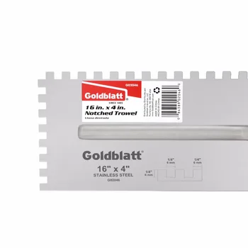 

Goldblatt Plaster Trowel 16X4 Stainless Steel Notched Trowel 1/4 X 1/4 X 1/4 SQ
