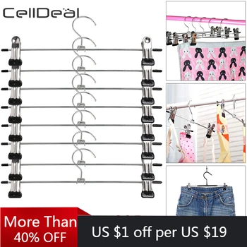 

20Pcs Adjustable Non-Slip Metal Trouser Skirt Hangers with Clips Space Saving Metal Non-slip Clothes Pants Hangers Silver