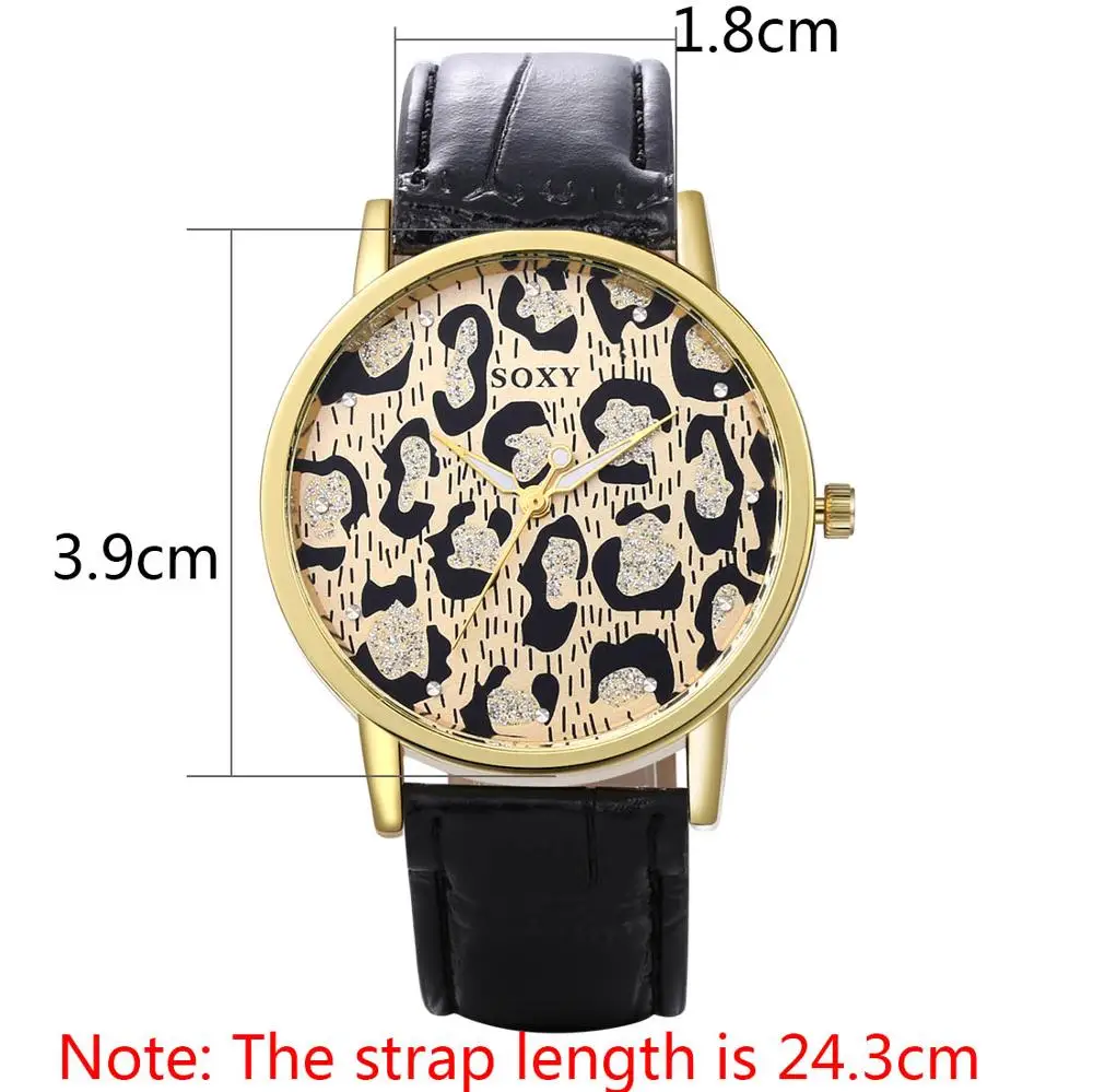 Женские роскошные брендовые модные повседневные кварцевые наручные часы с леопардовым принтом, SOXY чехол из нержавеющей стали с кожаным ремешком, женские часы в подарок