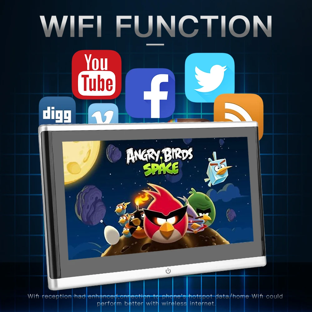  10.1 Inch Android Car Headrest Monitor HD 1080P Video Touch Screen WIFI/Bluetooth/USB/SD/HDMI/FM MP