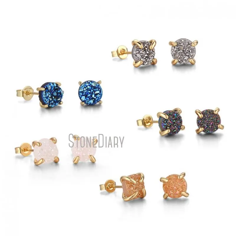 

ER40526 Gold Plated 925 Sterling Silver Stud Earring Piercing Crystal Earrings Jewelry Accessories For Women 8mm