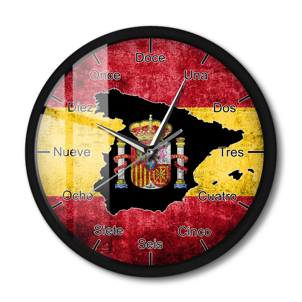 Spain Flag Metal Frame Wall Clock LED Night Light