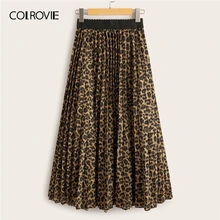 COLROVIE Cheetah с принтом, эластичная талия, плиссированная юбка, Женская Повседневная Длинная юбка,, осенняя мода, элегантные женские юбки