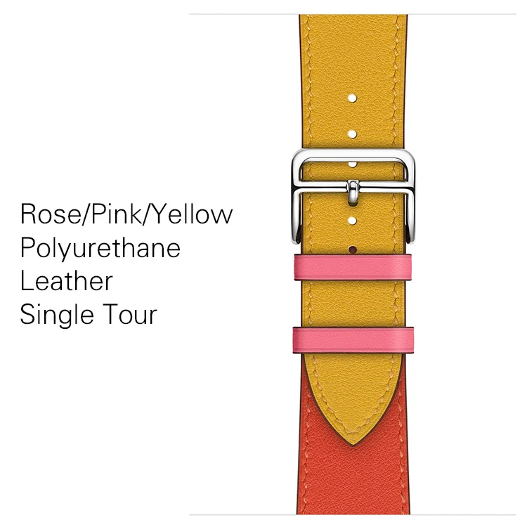 Kebitt кожаные мужские и женские одноканальные ремешки для Apple Watch серии 5 4 1 2 3 три цвета iwatch двойной ремешок 38 40 мм 42 44 мм - Цвет ремешка: Rose Pink Yellow