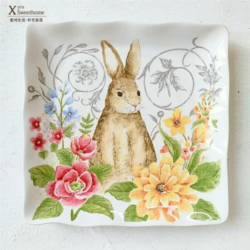 

Creative fish platter Ceramic Dinner Plates Dessert Fruit Snack Plate Rabbit Pattern Cutlery Easter Tableware Ceramic tray