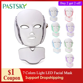 

7 Colors Led Facial Mask with Neck Skin Rejuvenation Tighten Acne Anti Wrinkle Acne Whitening Beauty Treatment Photon Therapy