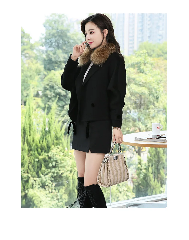 Literature And Art Cloak Woolen Jacket Bat Sleeve Overcoat Short Loose-Fit Autumn And Winter New Products Large Fur Collar