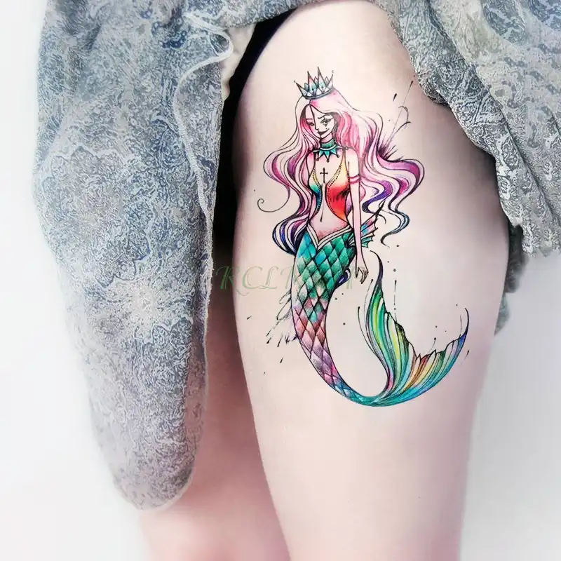 防水一時的なタトゥーステッカー人魚姫クラウンカラフルなタトゥーフラッシュタトゥーための偽のタトゥー男性女性 Temporary Tattoos Aliexpress