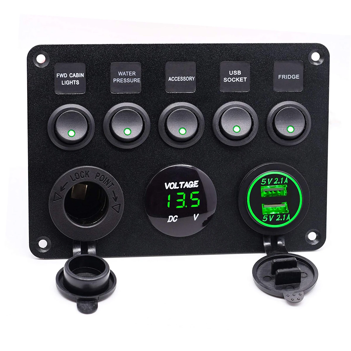 

Car Charger Multi-Functions 5 ON-OFF Switches Panel Dual USB Socket Chargers Digital Display For Car Boar RV Truck Vehicles
