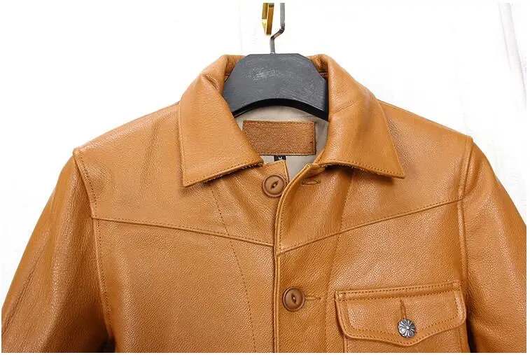 Sale 2019 Dark Brown Men Japan Style Short Casual Leather Jacket Plus Size 3XL Genuine Cowhide Autumn Slim Leather COat FREE SHIPPING 21