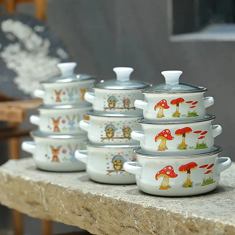 Enamel Soup Pot, Barbecue Pot, Stew Pot, Enamel Glass Cover, Enamel Pot Set,  Four Colors To Choose From - Temu