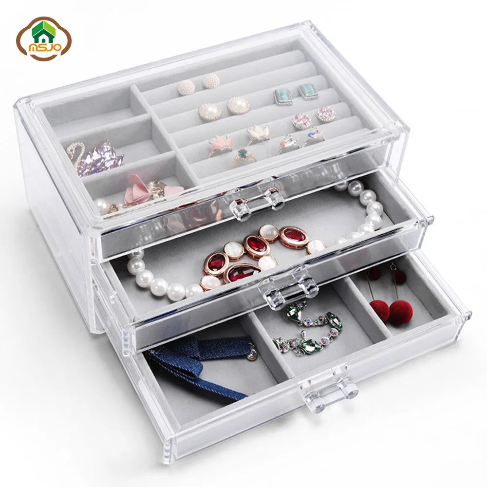  MSJO Organizer For Cosmetics Makeup Jewelry Organizer Necklace Women Storage Plastic Velvet Drawer 