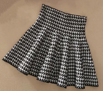 Houndstooth white Новинка, весенне-осенняя женская юбка, вязанная шерстяная юбка средней длины, Женская Повседневная плиссированная эластичная Расклешенная юбка с высокой талией, женские юбки s - Цвет: Houndstooth white
