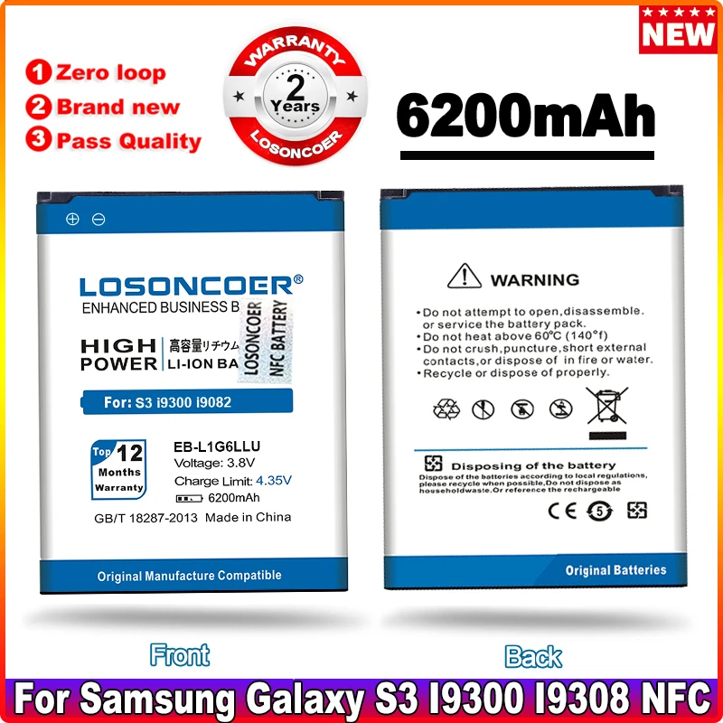 Батарея EB-L1G6LLU NFC 6200 мАч для Samsung S3 I9308 I9305 I9082 I9080 I9128E I9060 I9301 i9300/i i9128V i879 I535 T999 L710 R530 |
