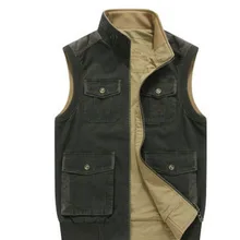 Для мужчин жилет ; сезон весна-осень; стиль с несколькими карманами куртка с хлопковой подкладкой, двухсторонняя одежда Повседневный жилет пальто Для Мужчин's