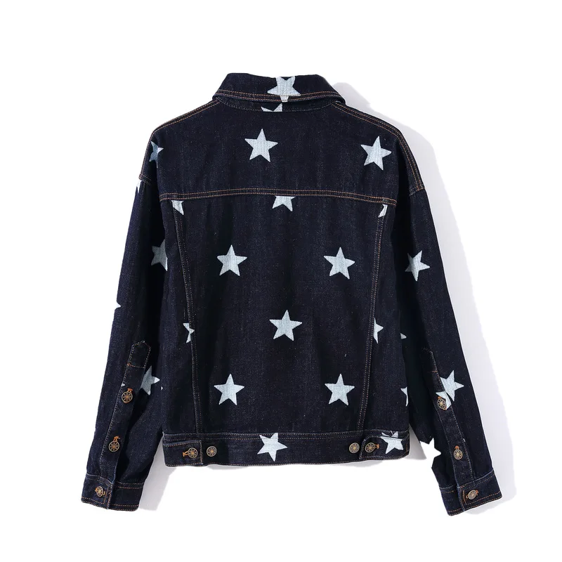 

Early Spring Fold-down Collar Long-Sleeve Versatile Star Women's Short Cowboy Jacket WeChat Free Women's Clothing