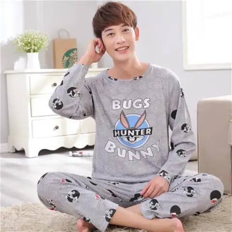 Пижама размера плюс 3XL, осенне-зимняя мужская хлопковая Пижама, полосатая одежда для сна с буквами, пижамные комплекты с героями мультфильмов, Повседневная Пижама для сна и отдыха