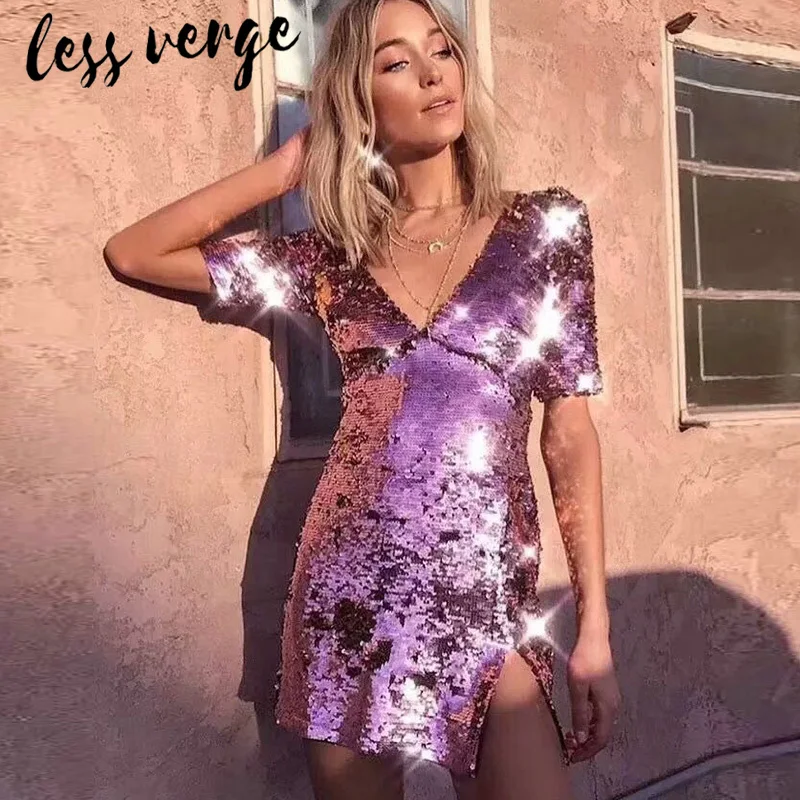 Lessverge розовое сексуальное платье с блестками женвечерние вечернее Клубное