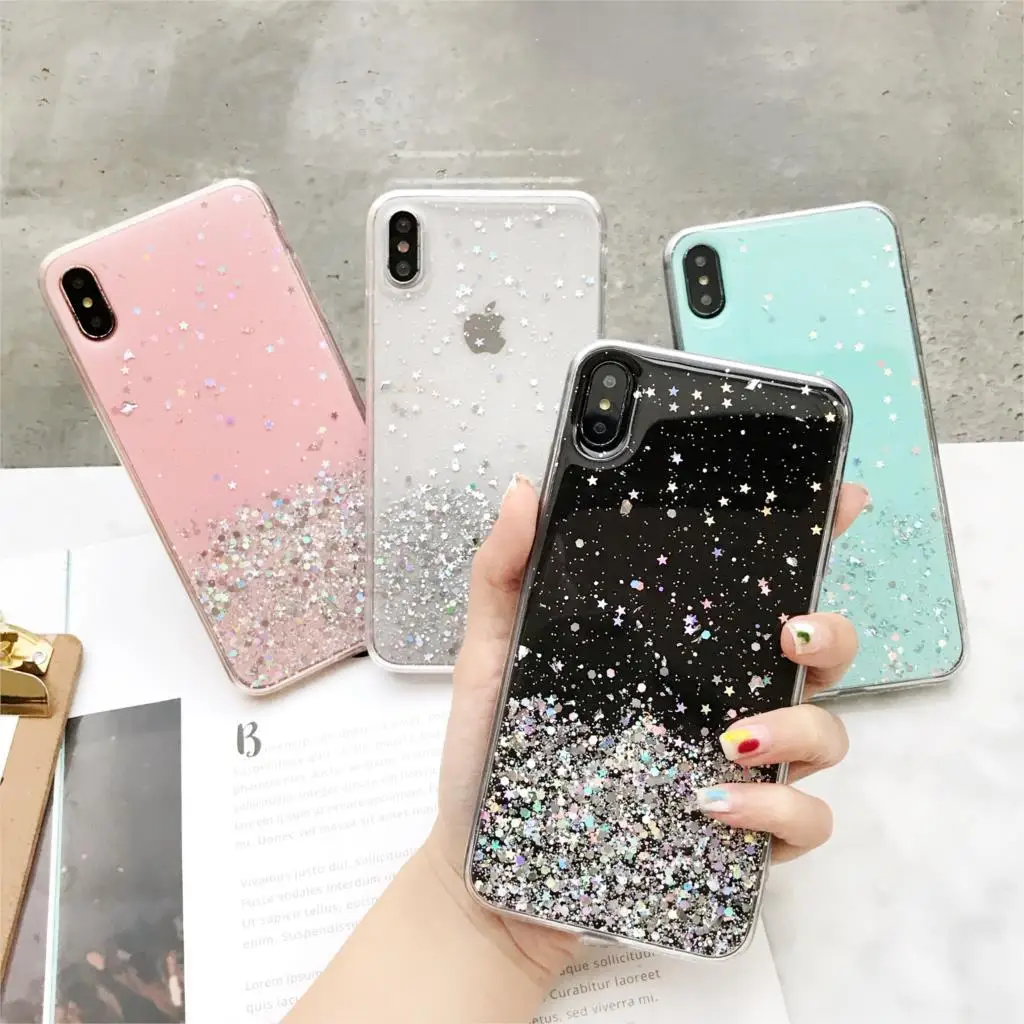 Блестящий Прозрачный чехол для iphone 8 7 Plus 6 6S эпоксидная звезда прозрачный X XR XS MAX 10