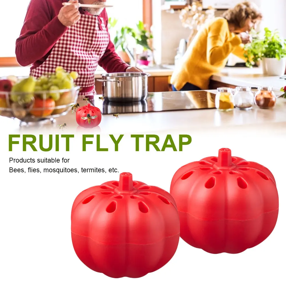 Trampa para moscas de frutas para cocinas, herramienta de cocina de silicona reutilizable, no tóxica, para moscas de interior, con forma de calabaza, 2 uds.