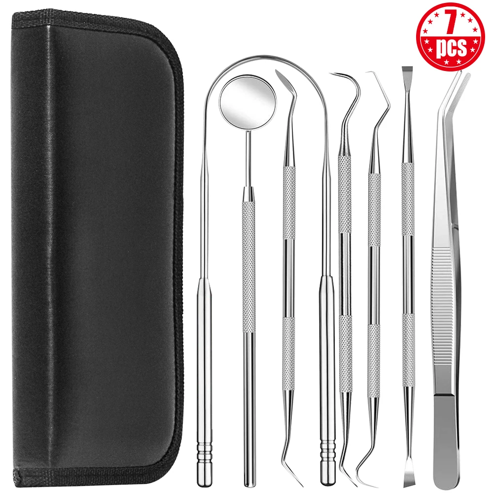 

7 Pcs/Set Oral Hygiene Care Dental Tools Stainless Steel Tartar Remover Teeth Whitening Cleaning Kit With Box Teeth Clean Kit