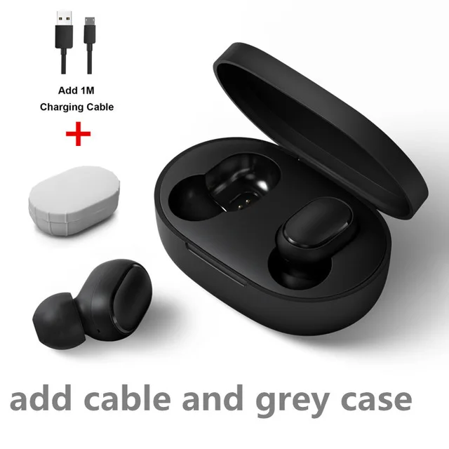 Xiaomi Redmi Airdots TWS Bluetooth наушники бас стерео Bluetooth 5,0 гарнитура с микрофоном наушники AI управление - Цвет: GB gray case cable