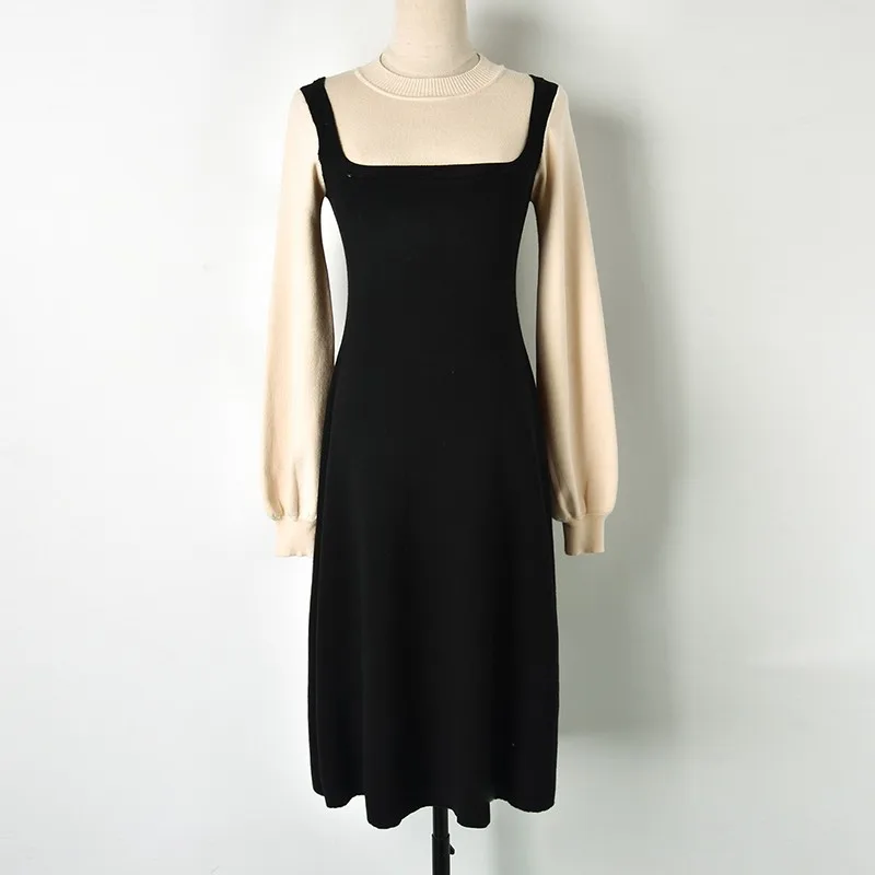 Модель 2018 года женское платье свитер из двух частей ТРАПЕЦИЕВИДНОЕ средней длины