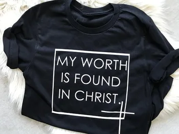 

MY WORTH IS FOUND IN CHRIST Letter Print T Shirt Women Short Sleeve O Neck Loose Tshirt 2020 Summer Fashion Women Tee Shirt Tops