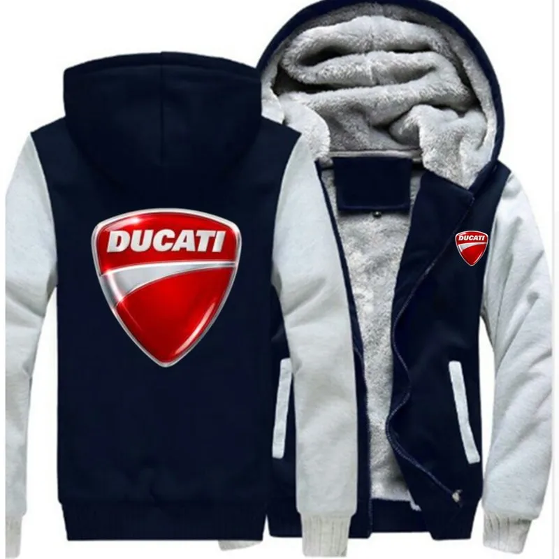 2 Новая зимняя куртка Ducati с принтом логотипа автомобиля плюс бархатная стеганая куртка на молнии теплая Толстовка Повседневная модная Harajuku мужская хлопковая куртка - Цвет: 2
