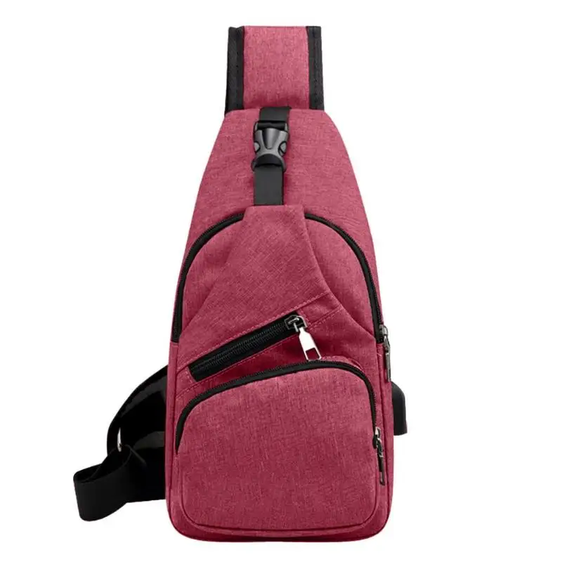 Casual Sports Men Chest Pack Canvas USB Charging Crossbody Shoulder Handbag Chest Bag