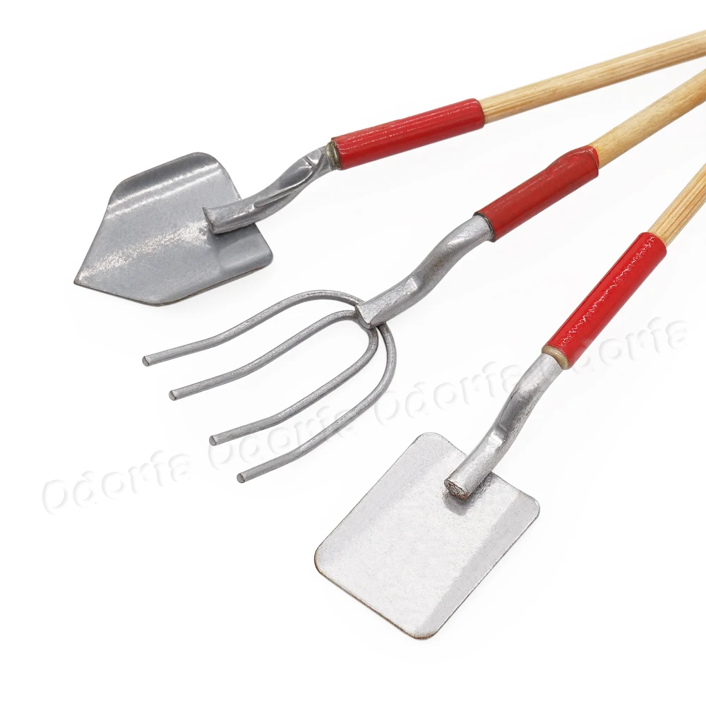Odoria 1:12 Miniature Shovels & Pitchfork Set Barn Fairy Garden Patio Outdoor Tools Dollhouse Accessories Doll House Decoration