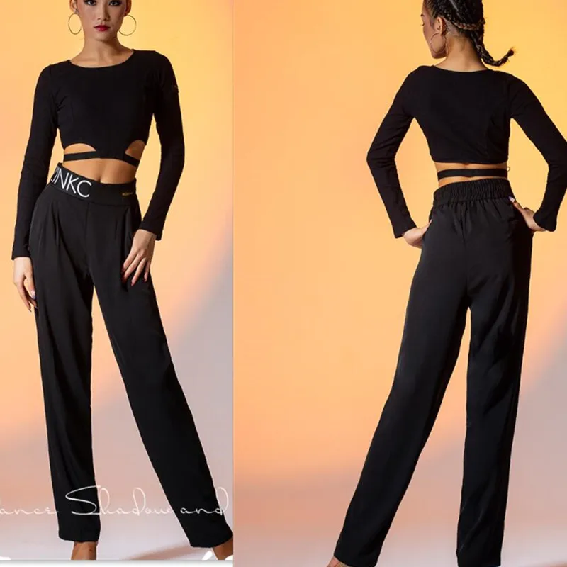 

Бальные латиноамериканские брюки с бахромой; Черные брюки с принтом зебры; W21D136