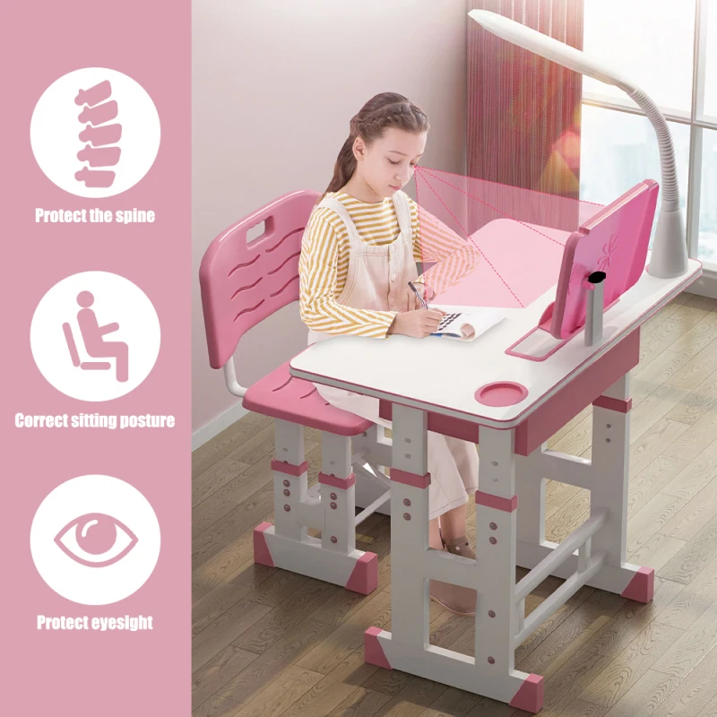 US $164.99 Multifunctional Kid Study Children Table Homework Ergonomic Student Desk And Chair Adjustable Combination Desktop Children Desk