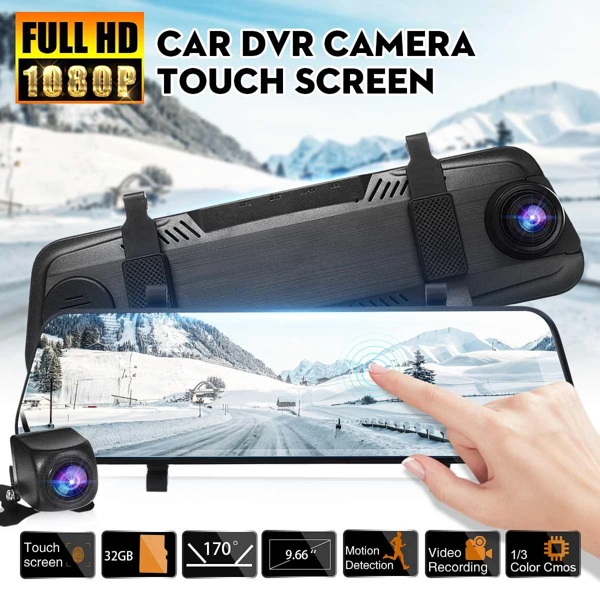 9,6" HD 1080P Автомобильный видеорегистратор с сенсорным экраном автоматический видеорегистратор для автомобиля Dashcam регулируемая камера в зеркале заднего вида