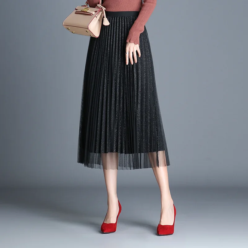 

Gauze Skirt Children Autumn And Winter 2019 Spring And Autumn New Style Black And White with Pattern Pleated Skirt Mid-length Hi
