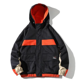 

Winter Chaopai Patchwork Streetwear Jackets Men Big Size 5XL Hooded Casual Loose Print Windbreaker Jacket Male Hip Hop Coat