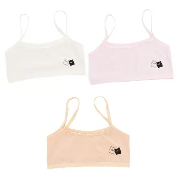 

Puberty Girls Spaghetti Strap Training Bra Cute Cartoon Little Pig Underwear Wireless Bralette Scalloped Lace Splicing Camisole
