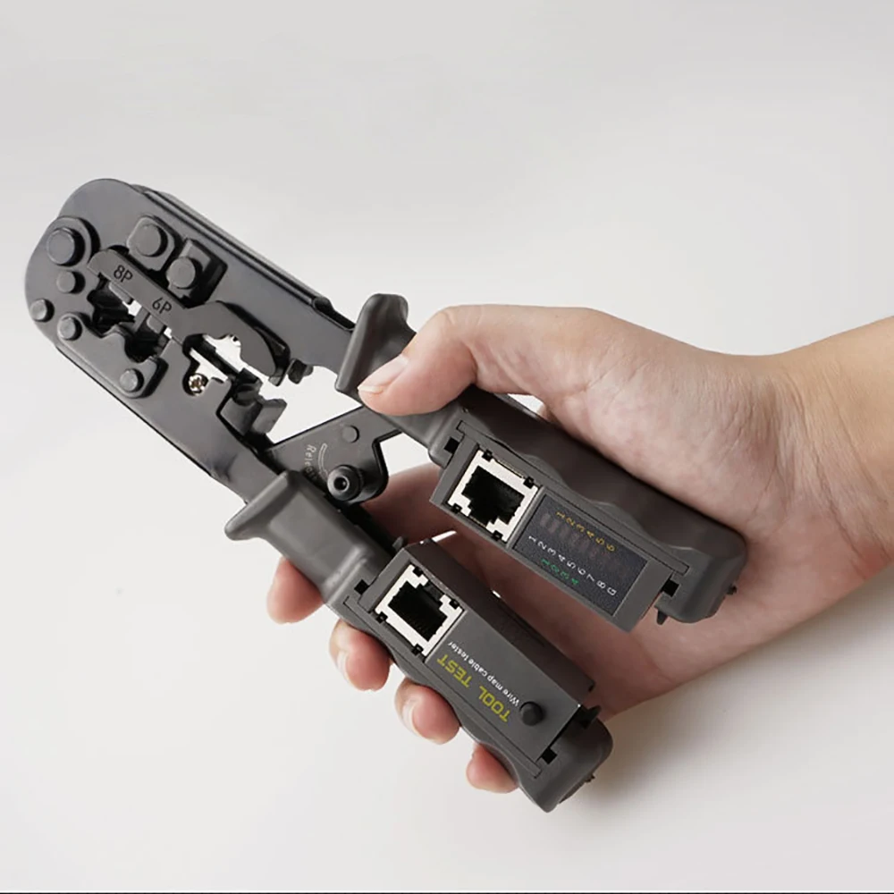Cabo de Rede Crimper Rj45 Tester Ratchet Tool Squeeze Crimping Wire Alicadores 8p6p4p 3-purpose - Imagem 4