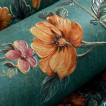 

American-Style Pastoral Style Wallpaper Nonwoven Fabric Green Village Small Flower Wallpaper Complex Ancient 3D Living Room 5.3