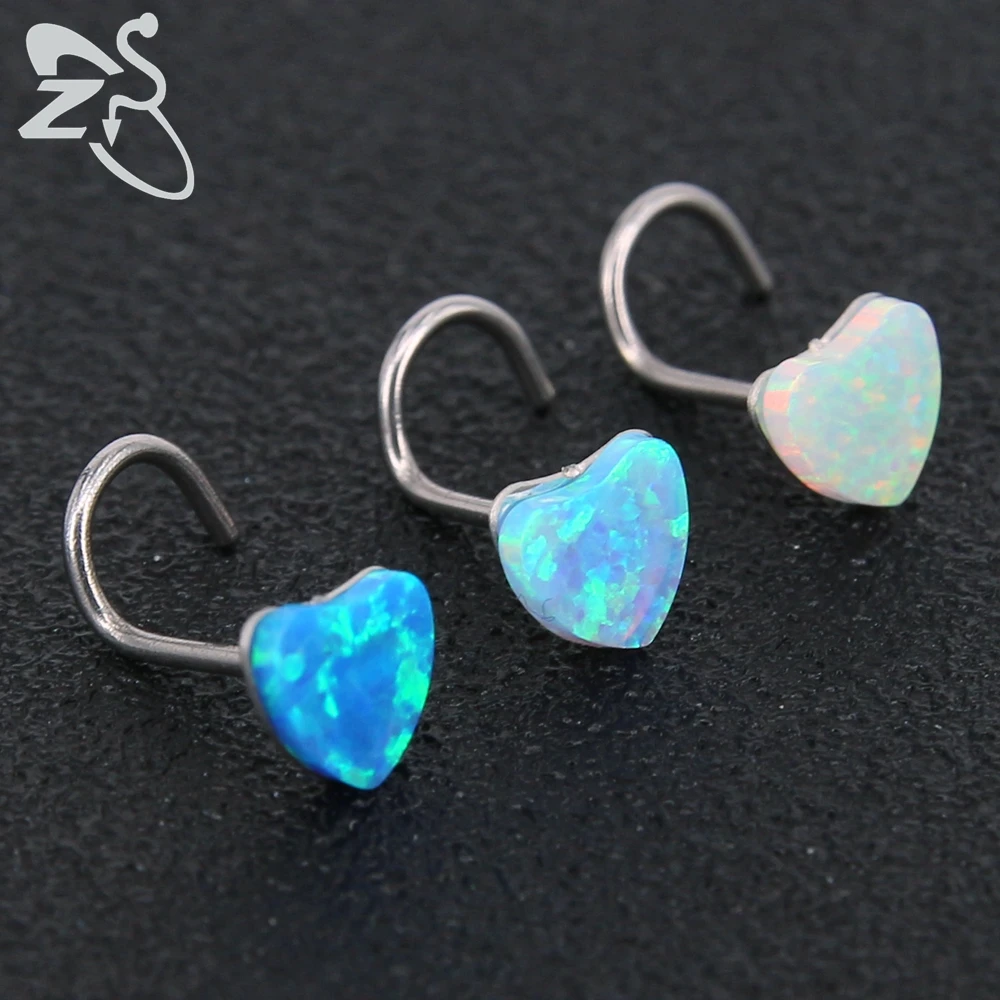 ZS 3-5pcs/Lot Stainless Steel Nose Stud Set Colorful Opal Nose Studs 3MM Nose Piercings L Shape Nostril Piercing Jewelry 20G